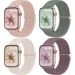 4-pack Solo Loop-band i vävt material, kompatibelt med Apple Watch-band 44 mm, 45 mm, 46 mm, 49 mm, för kvinnor och män, elastiskt band, sportband Smoke violet/green/starlight/pink 44/45/46/49/mm