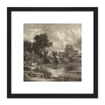 David Lucas View On The River Stour 1838 Painting 8X8 Inch Square Wooden Framed Wall Art Print Picture with Mount