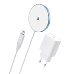 Mag-Safe Chargeur avec Adaptateur USB-C, Chargeur sans Fil magnétique Rapide pour iPhone 15/14/13/12 séries et AirPods Ultra Slim Charge inductive sans Fil (Bleu)
