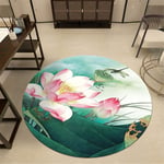 XiYou Tapis de Sol Tapis Rond Tapis d'intérieur, Style Chinois Lotus Print Paillasson antidérapant Plancher Chambre Salon Tapis de Jeu Tapis Trappeur de saleté (140cm)