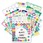 Bullet Journal Stickers, 24 ark/1400+ Planner Stickers Set, Scrapbook Stickers Bullet Journal för dagbok, kalender, organizer - Bullet Journal