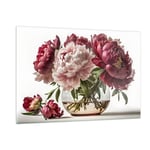 Impression sur Verre 120x80cm Tableaux Image Bouquet De Fleurs Vase Pivoines