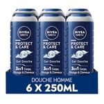 NIVEA MEN Gel douche Protect & Care (lot 6x250 ml) — Soin lavant enrichi en Aloe Vera naturel — Gel douche homme 3 EN 1 — Soin nettoyant corps visage et cheveux à la formule hydratante