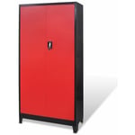 Helloshop26 - Armoire avec coffre à outils boîte de rangement stockage servante d'atelier 3 etagères réglables acier 180 cm rouge et noir