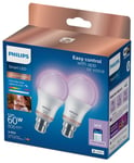 Philips Smart LED WiZ A60 B22 Colour Light Bulb 2-pack