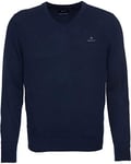 GANT Men's MD. Extrafine Lambswool V-Neck Pullover Sweater, Marine, S