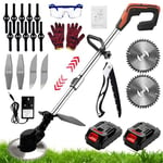 Strimmer, Garden Strimmer, Cordless Strimmer with Blades, Brush Cutter, Grass Trimmer Electric with 2PCS 2.0Ah Battery, 90° Head Rotation, Suitable For Cleaning Weeds And Lawns In Gardens