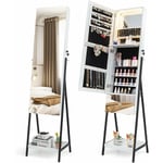 Relax4life - Miroir à Bijoux sur Pied, Armoire à Bijoux avec Miroir Pleine Longueur et étagère, Boucle magnétique, Organisateur pour Bijoux et