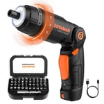 DOVAMAN DES01A Electric Screwdriver, 4V MAX Cordless Screwdriver w/ 31 Bits, 3-Position Handle, 2000mAh Battery, 6 Torque, LED & Flashlight, USB Rechargeable, Power Screwdriver w/Accessories Case