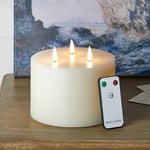 3 Wick TruGlow® Large Battery LED Flameless Pillar Candle Ivory Wax Timer 10cm