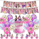 Taylor Swift-tema Rosa födelsedagsfesttillbehör Dekoration Banner Ballonger Kit Tårta Cupcake Toppers Set