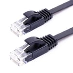 NÖRDIC Cat6 U / UTP Flat Network Cable 1.5m 250MHz Båndbredde og 10Gbps Overføringshastighet Svart