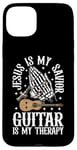 Coque pour iPhone 15 Plus Jesus Is My Savior Guitar Is My Therapy Foi Musique Amour