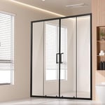 VEVOR Semi-Frameless Shower Door, 57.8-59" W x 70" H, Double Sliding Glass Door with 1/4"(6mm) Clear Tempered Glass, Waterproof Shatterproof Stain-Resistant with Stainless Steel Hardware, Matte Black