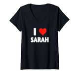 Womens I Love Sarah - Heart V-Neck T-Shirt