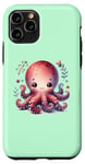 Coque pour iPhone 11 Pro Fond vert avec pieuvre souriante mignonne