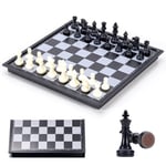 Carehabi Jeu d'échecs, Echec Magnetique Pliable Echiquier, Mini échecs Portable Voyage Plateau pour Garçon Fille Enfant Adulte (Noir Blanc)