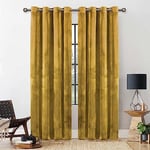 Yorkshire Bedding Ochre Curtains 90x90 for Bedroom and Living Room – Super Soft Crushed Velvet Thermal Insulated Curtains – Eyelet Room Darkening Curtains with 2 Tie Backs – (228cm x 228cm)