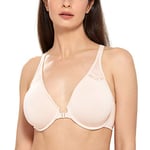 DELIMIRA Femme Soutien Gorge Fermeture Devant Invisible Grande Taille avec Armature Decollete Plongeant Dos Nageur Rose Blanc 95D