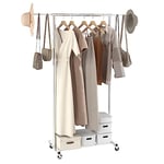 VEVOR Portant à Vêtements Mobile Porte-Manteau avec Roulettes et Étagères à Chaussures 1 Tringle Extensible 78-138 cm Penderie à Vêtements en Acier Vestiaire Mobile pour Rangement Chambre à Coucher