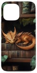 Coque pour iPhone 13 Pro Max Petit dragon endormi sur une bibliothèque