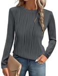 Gemulate Ladies Long Sleeve Work Loose Blouse Dressy Tops for Women UK Long Sleeve Tshirts Ladies Evening Tops Going Out Outfit Dark Grey S