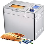 COOCHEER Machine à pain 550 W en acier inoxydable avec 25 programmes de cuisson, 3 moules et 3 degrés de brunissement, argent