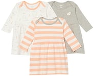 Amazon Essentials Robe en Coton à Manches Courtes Bébé Fille, Lot de 3, Blanc/Gris/Rose Clair Rayures/Lapin, 18 Mois