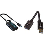 Sabrent 4-Port USB 3.0 Hub avec des commutateurs et des voyants d'alimentation individuels (HB-UM43) & Amazon Basics Rallonge Câble USB 3.0 mâle A vers Femelle A 3 m