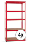 4 Rangement Étagère Atelier Charge Lourde Metalilique Rouge 5 Tablette Max 875Kg