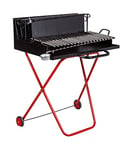 Dmora Barbecue à bois sur roulettes noir et rouge H 95 cm, Métal, 74 x 55 x h95