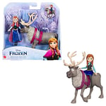 Mattel Disney La Reine des Neiges Mini-poupée articulée Anna avec tenue emblématique jupe et cape amovibles et figurine du renne Sven, Jouet Enfant, Dès 3 ans, HLX03