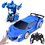 Yellcetoy Transform Jouets, Transformable Voiture Télécommandée avec Gestes de la Main, Lumière Clignotante Batteries Musique et Effet Sonore, 2,4G Robot Car Toy pour Garcon 3 4 5 6 7 8 9 10 Ans Bleu