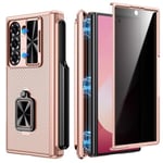 Doeshine Coque pour Samsung Galaxy Z Fold 6 avec Porte-S Pen & 360 ° Rotatif Support, Anti Espion Avant Protecteur Écran HD, Couvercle Caméra Glissier, Anti Peeping Antichoc Housse (Doré)