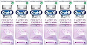 6 x Oral-B 3D Glossy White Advanced Toothpaste Express Whitening Eucalyptus Mint