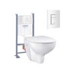 Pack WC sans bride Bau Ceramic slim avec abattant + Bâti support SL Rapid + Plaque de commande carré blanc