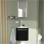 Ensemble lave-mains angle noir + vasque + robinet + armoire toilette d'angle