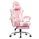 GTPLAYER Chaise Gaming Ergonomique, Fauteuil Gamer, Chaise Bureau, Chaise de Gaming, Gaming Chair avec Dossier réglable à 135°, Hauteur Réglablerepose-Pieds rétractables, Siege Gaming, Cuir Rose