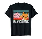 Mens Real Men Cuddle Cats Tee Mens Cat Daddy Dad Vintage Retro T-Shirt