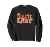 Take It Easy Retro Floral Motif Sweatshirt