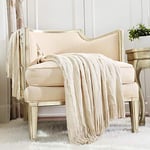 CREVENT Couverture décorative Rustique pour canapé, Chaise, lit, Douce, Chaude, Confortable, légère pour Les Voyages, Cadeau de Noël (127 x 152,4 cm, Beige/Ivoire)