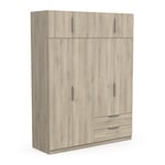 Demeyere Kronberg Oak Armoire Dressing avec Penderie Moderne 8 Portes 5 Etagères 2 Tiroirs – Coloris Chêne Kronberg-157, Bois d'ingénierie, Gris, 157,3 x 51,1 x 203 cm