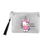 Porte monnaie et cles gris licorne coeur kawaii I love you personnalisable