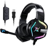 Casque de Jeu pour PS4/PS5/PC/Xbox/Nintendo Swit [2023 New] ch, Casque PS4 avec câble et lumière RVB, Casque stéréo Surround avec Microphone, antibruit