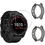 MWOOT Compatible avec Garmin Fenix 7X Smartwatch Écran Protecteur (4 Pièces) et Coque Protection (2 Pièces), Anti-Rayures Verre Trempé Protége l'écran de Montre, Accessoires de Protection