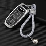 QYV Housse de Protection pour clé de Voiture en Fibre de Carbone, adaptée pour Audi A6 C8 A7 A8 A8L Q8 2018 2019 Accessoires de Protection à Distance de Voiture | Étui à clé,D-Silver Keychain