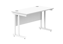 Office Hippo Essentials Rectangular Desks, Home Writing Computer Desk Office Desk For Work Place Or Home, Home Office Desk With Cable Port Management, White Frame, Arctic White, 120cm x 60cm