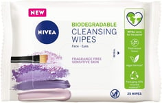 Pack 25 Count NIVEA Biodegradable Cleansing Wipes Sensitive Skin