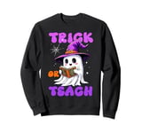 Halloween Trick or Teach Groovy Teacher Ghost Reading Book Sweatshirt