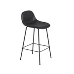 Muuto Fiber Barstool metal legs Refine leather black-Black